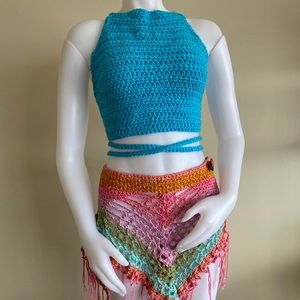 Crochet Halter Crop Top - Adjustable Size